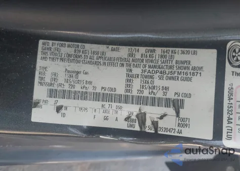 2015 Ford Fiesta Se из США, поврежденный, VIN 3FADP4BJ5FM161871